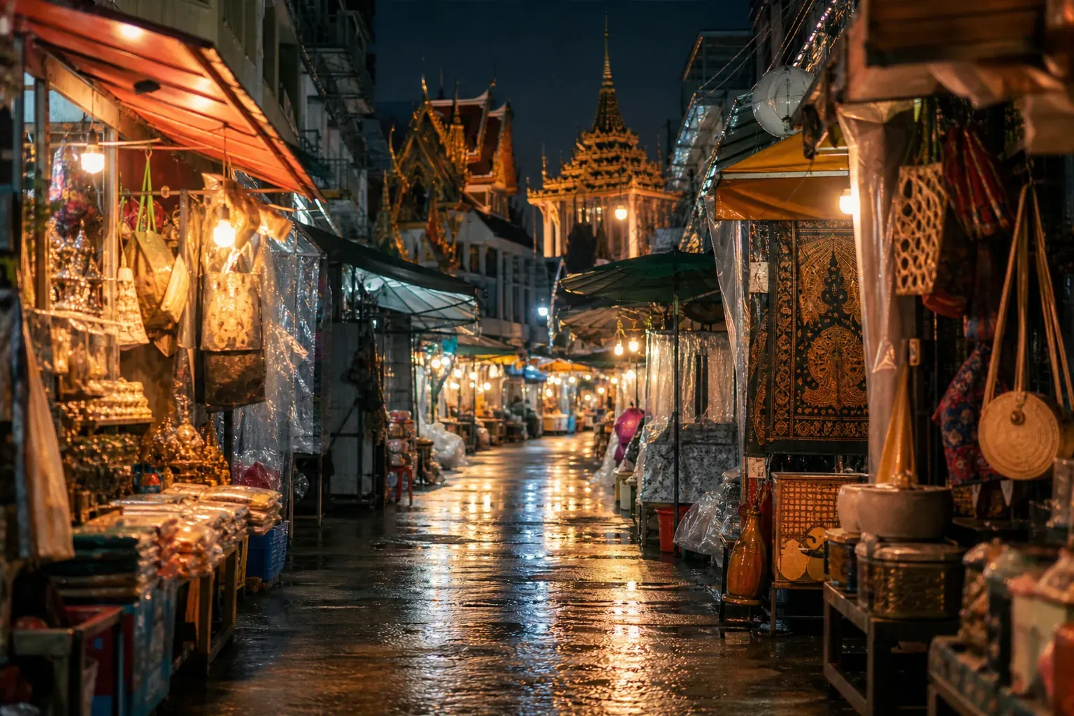 Rucksackreisende erkundet ein günstiges Reiseziel in Asien auf dem Nachtmarkt in Bangkok