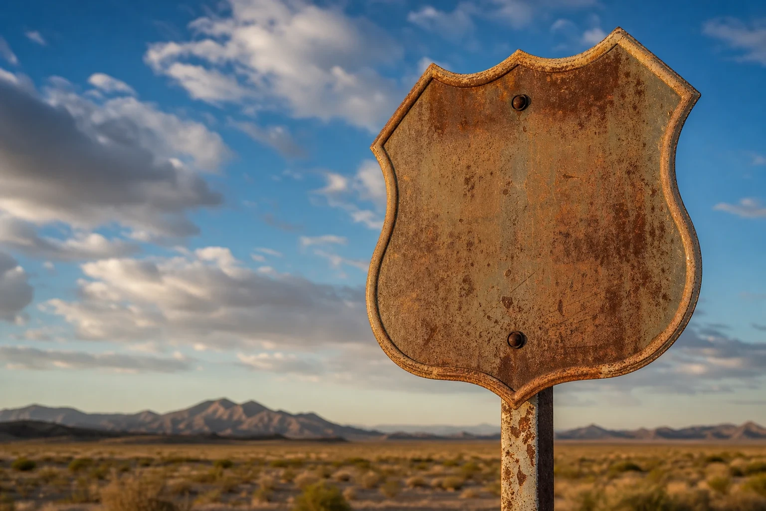 Route 66 Sehenswürdigkeiten: historisches Straßenschild vor weitem amerikanischem Himmel