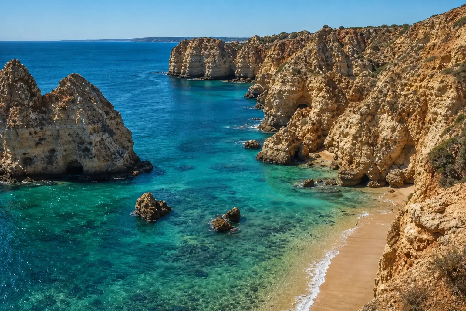 Schönste Strände Portugal: Felsbucht mit türkisfarbenem Wasser an der Algarve