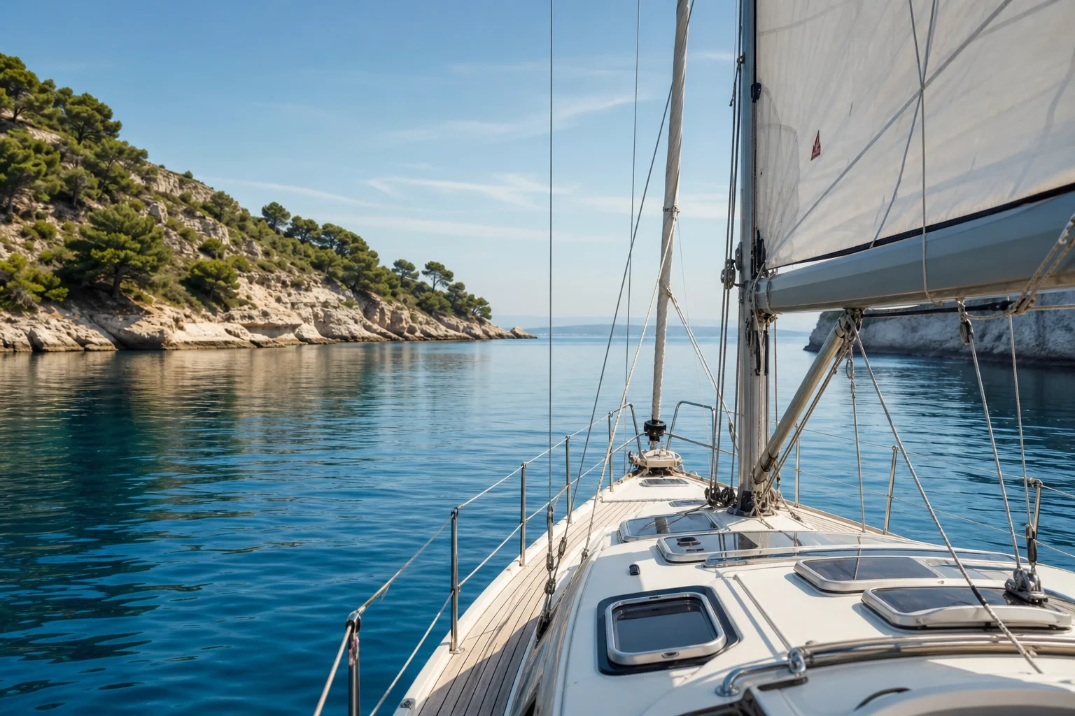 Segelyacht bei ruhiger See vor kroatischer Küste, Yachturlaub für Einsteiger