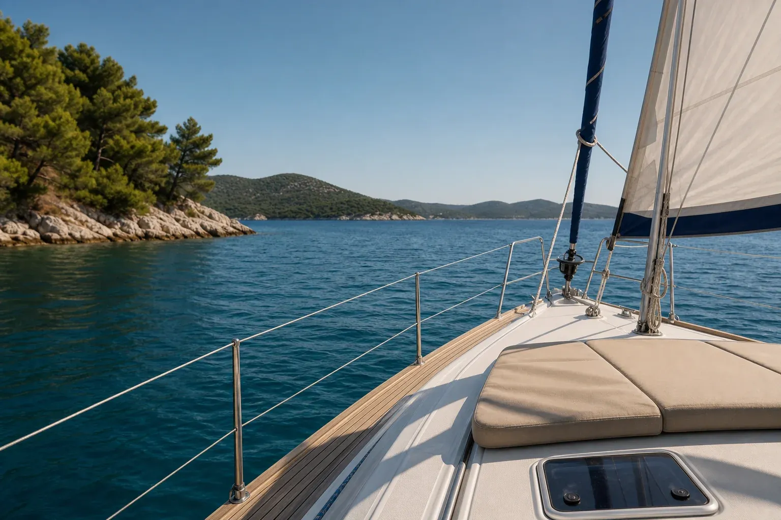 Segelyacht vor der dalmatinischen Küste beim Yachturlaub in Kroatien